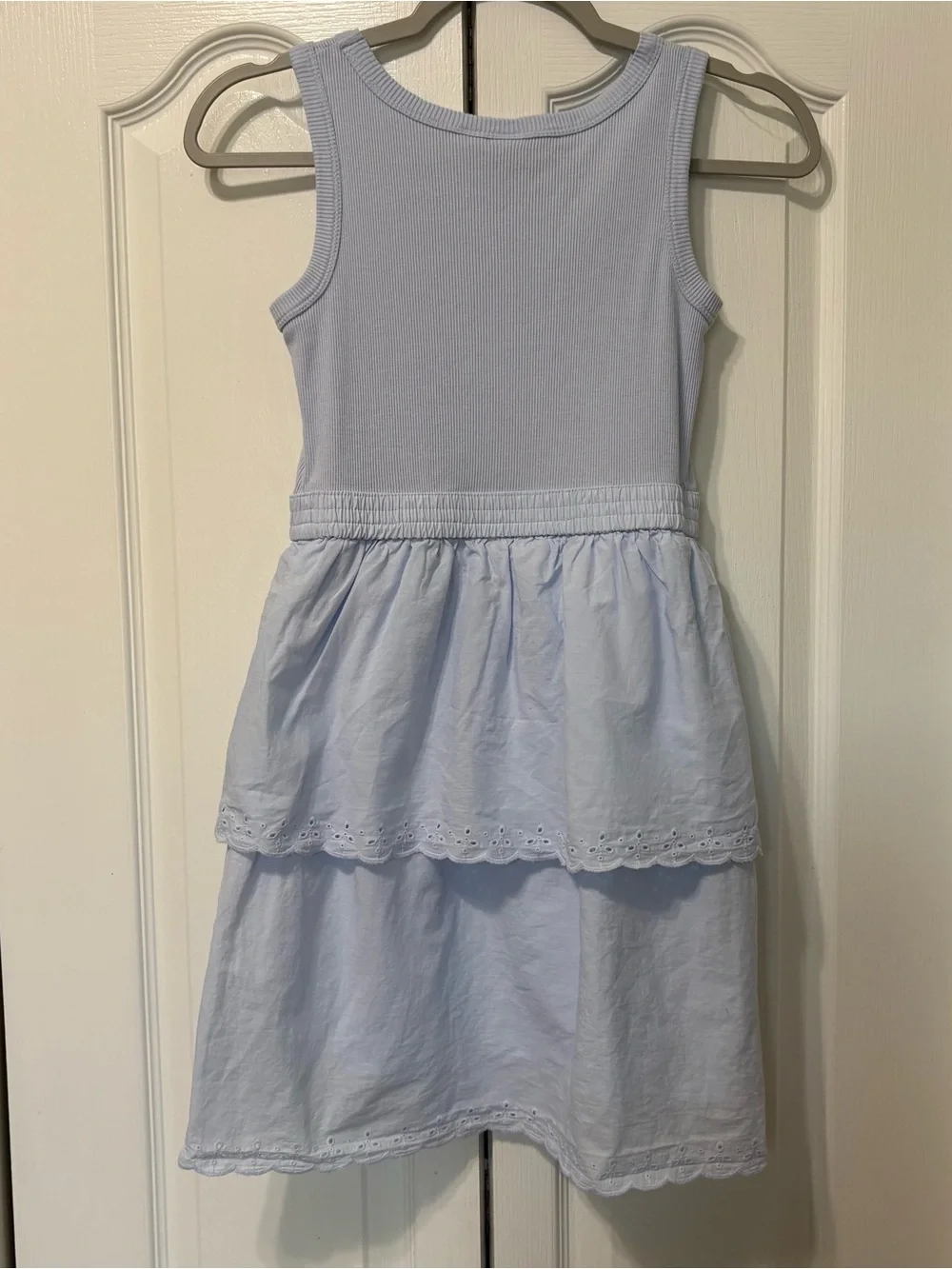 Gap Kids Girls Blue Tiered Eyelet Sleeveless Fit & Flare Dress L (10/12)